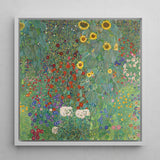 Farm Garden with Sunflowers - Gustav Klimt Art Print / Canvas Vibrant Square-framed Reproduction Klimt’s ?The Garden” Lush, Mesmerizing B