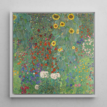 Farm Garden with Sunflowers - Gustav Klimt Art Print / Canvas Vibrant Square-framed Reproduction Klimt’s ?The Garden” Lush, Mesmerizing B