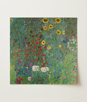 Vibrant Square-framed Reproduction Gustav Klimt’s ?The Garden” Lush Farm, Garden, Mesmerizing Botanical Wonderland