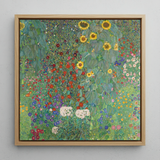 Farm Garden with Sunflowers - Gustav Klimt Art Print / Canvas Vibrant Square-framed Reproduction Gustav Klimt’s ?The Garden” Lush Farm, Farm G