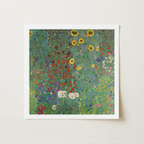 Farm Garden with Sunflowers - Gustav Klimt Art Print / Canvas Vibrant Square-framed Reproduction Klimt’s ?Sunflowers Wildflowers” Dense, M