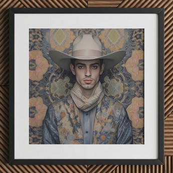Farzad - Tirage d'art cowboy gay arabe / Toile, 12x12’’ / 31x31cm / Cadre noir / Passe-partout, Posters Prints & Visual Artwork, Toby Leon