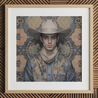 Farzad - Tirage d'art cowboy gay arabe / Toile, 12x12’’ / 31x31cm / Cadre naturel / Passe-partout, Posters Prints & Visual Artwork, Toby Leon