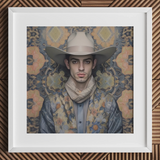 Farzad - Tirage d'art cowboy gay arabe / Toile, 12x12’’ / 31x31cm / Cadre blanc / Passe-partout, Posters Prints & Visual Artwork, Toby Leon