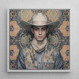 Farzad - Arabic Gay Cowboy Art Print / Canvas Framed Portrait Man Light Beige Hat Band Dandy, Elegant Persian Outlaw’s, Vintage Prints