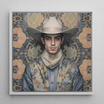 Farzad - Arabic Gay Cowboy Art Print / Canvas Framed Portrait Man Light Beige Hat Band Dandy, Elegant Persian Outlaw’s, Vintage Prints