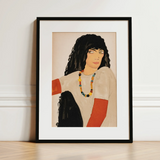 Fashion Postcard no 860 - Wiener Werkstätte Art Print / Canvas, Loose Ivory Smock, Bears Cinnabar-red Sleeves, Cinnabar-red Sleeves