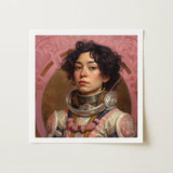 Faustina - Mexican Lesbian Astronaut Art Print / Canvas Framed Portrait Woman Suit Curly Dark Hair Latina, Gayest Prints