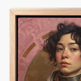 Framed Canvas Print Portrait Woman Dark Curly Hair Lesbian Latina Astronaut, Faustina, Gayest