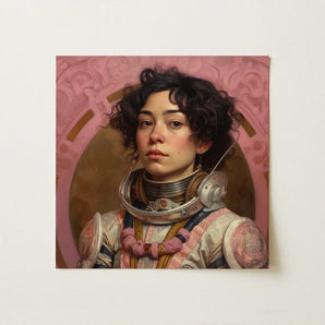 Faustina - Mexican Lesbian Astronaut Art Print / Canvas Portrait Painting Young Woman Suit Curly Dark Latina, Gayest Prints