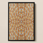 Featherweight Champion - Garuda Feather Framed Canvas, Framed Abstract Artwork Symmetrical Pattern Orange Brown Beige