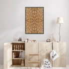 Featherweight Champion - Garuda Feather Framed Canvas, Abstract Geometric Pattern Artwork Orange Brown Concentric Shapes