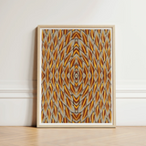 Framed Abstract Artwork Symmetrical Geometric Pattern Golden Gray Trippy Thai Garuda, Art, Ancient Mythology