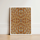 Framed Abstract Artwork Symmetrical Geometric Pattern Golden Brown Trippy Thai Garuda, Art, Ancient Mythology