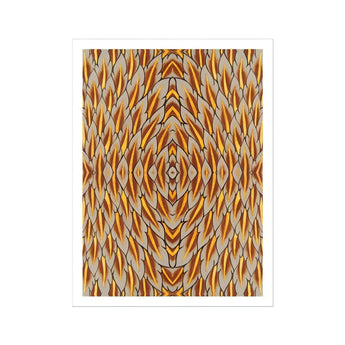 Featherweight Champion - Trippy Thai Garuda Art Print / Canvas Abstract Geometric Pattern Diamond Shapes Orange Yellow Gray, Ancient