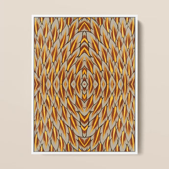 Featherweight Champion - Trippy Thai Garuda Art Print / Canvas Framed Abstract Artwork Symmetrical Geometric Pattern Golden Brown, Ancient