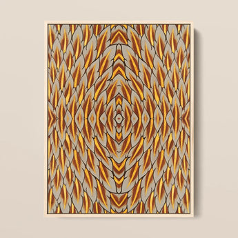 Featherweight Champion - Trippy Thai Garuda Art Print / Canvas Framed Abstract Artwork Symmetrical Geometric Pattern Golden Brown, Ancient