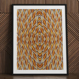 Featherweight Champion - Trippy Thai Garuda Art Print / Canvas Framed Abstract Artwork Symmetrical Geometric Pattern Golden Rust-colored,
