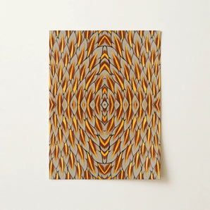 Featherweight Champion - Trippy Thai Garuda Art Print / Canvas Rectangular Symmetrical Kaleidoscopic Pattern Golden Brown, Ancient