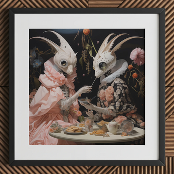 Feeding Frenzy - Stampa d'arte aliena lowbrow / Tela, 12x12’’ / 31x31cm / Cornice nera / Passe-partout, Poster, stampe e opere d’arte visiva, Toby Leon