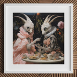 Feeding Frenzy - Lowbrow Alien Art Print / Canvas Framed Artwork Two Ornate Insect-like Figures Elaborate Period Renaissance,