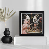 Feeding Frenzy - Lowbrow Alien Art Print / Canvas Framed Surrealist Artwork Two Rabbit-like Creatures Ornate Attire Renaissance,