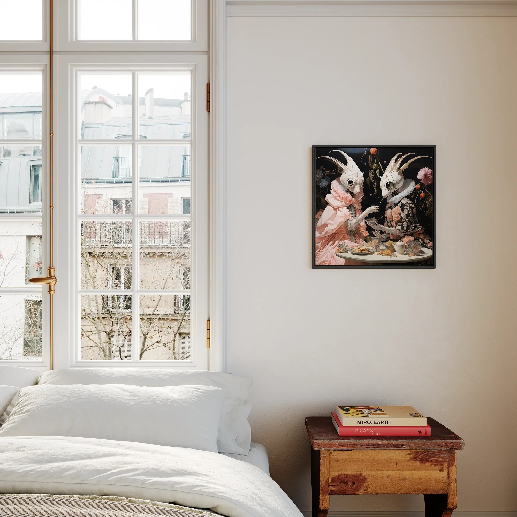 Feeding Frenzy - Surreal Lowbrow Alien Framed Canvas, Framed Rabbit Tea Party Artwork