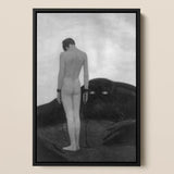 Feeling of Dependency - Sascha Schneider Art Print / Canvas Black-framed Black-and-white Artwork Nude Figure Chained Dark Eye-like,