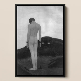 Feeling of Dependency - Sascha Schneider Art Print / Canvas Black-framed Black-and-white Artwork Nude Figure Chained Dark Eye-like,