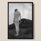 Feeling of Dependency - Sascha Schneider Art Print / Canvas Black-framed Black-and-white Artwork Nude Figure Chained Dark Eye-like Sascha