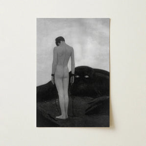 Feeling of Dependency - Sascha Schneider Art Print / Canvas Black-and-white Artwork Nude Figure Chains Viewer Dark Shadowy Sascha Schneider