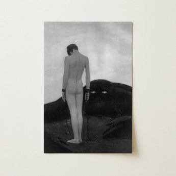 Feeling of Dependency - Sascha Schneider Art Print / Canvas Black-and-white Artwork Nude Figure Chains Viewer Dark Shadowy Sascha Schneider