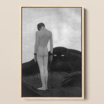 Feeling of Dependency - Sascha Schneider Art Print / Canvas Black-and-white Framed Artwork Nude Figure Chains Set Dark, Spectral Pallid