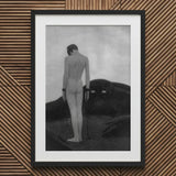 Feeling of Dependency - Sascha Schneider Art Print / Canvas Framed Black White Chained Nude Figure Dark, Spectral Pallid Tones, Monstrous