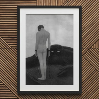 Feeling of Dependency - Sascha Schneider Art Print / Canvas Framed Black White Chained Nude Figure Dark, Spectral Pallid Tones, Monstrous
