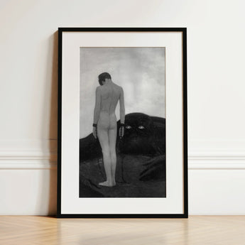 Feeling of Dependency - Sascha Schneider Art Print / Canvas Black-framed Artwork Monochrome Illustration Nude Figure Chains Set, Spectral