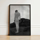 Feeling of Dependency - Sascha Schneider Art Print / Canvas Black-framed Black-and-white Artwork Nude Figure Chained Dark Eye-like,