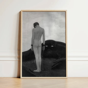 Feeling of Dependency - Sascha Schneider Art Print / Canvas Minimalist Wooden-framed Black-and-white Artwork Nude Figure Chains Set,