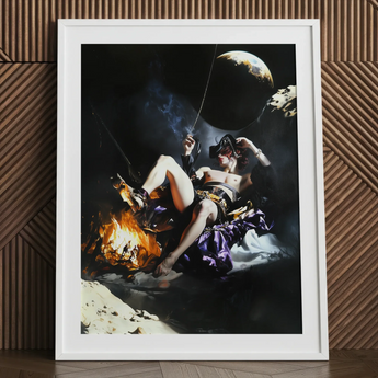 Feet to the Fire - Impresión artística surrealista de fantasía pirata gay / Lienzo, 24x32’’ / 61x81cm / Marco blanco / Paspartú, Pósters Impresiones y Visual