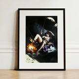 Feet to the Fire - Surreal Gay Pirate Fantasy Art Print / Canvas Black-framed Dramatic Darkly Lit Scene Figure, Queer Fantasies Ignites,