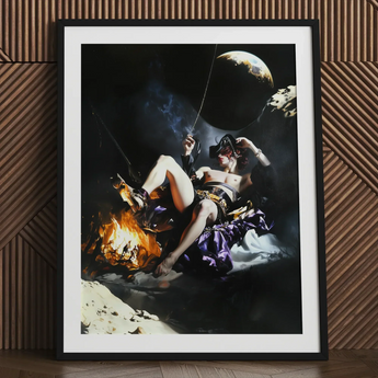 Feet to the Fire - Surreal Gay Pirate Fantasy Art Print / Canvas Black-framed Art Print Dramatic Surreal Scene Figure Dark Gay Pirate,