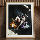 Feet to the Fire - Surreal Gay Pirate Fantasy Art Print / Canvas Framed Art Print Dramatic Dark-toned Scene Figure Purple Surreal Gay