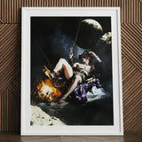 Feet to the Fire - Surreal Gay Pirate Fantasy Art Print / Canvas White-framed Dramatic Scene Figure Dark Ornate, Queer Fantasies Ignites,