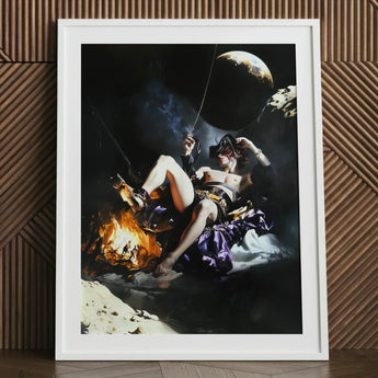 Feet to the Fire - Surreal Gay Pirate Fantasy Art Print / Canvas White-framed Dramatic Scene Figure Dark Ornate, Queer Fantasies Ignites,