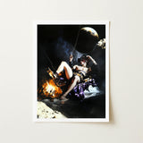 Feet to the Fire - Surreal Gay Pirate Fantasy Art Print / Canvas Framed Artwork Dramatic Scene Figure Purple Gold Attire, Queer Fantasies