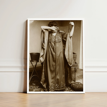 Female Model Standing - Alphonse Mucha Art Print / Canvas Sepia-toned Framed Photograph Woman Ornate Long-sleeved Gown Intricate Inside