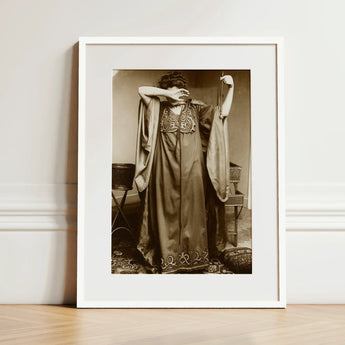 Female Model Standing - Alphonse Mucha Art Print / Canvas Sepia-toned Framed Photograph Woman Ornate Long Gown Intricate Inside Mucha’s