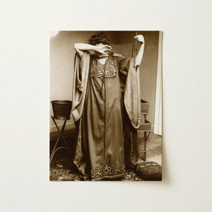 Female Model Standing - Alphonse Mucha Art Print / Canvas Sepia-toned Photographic Woman Ornate Long-sleeved Gown Intricate Inside Mucha’s