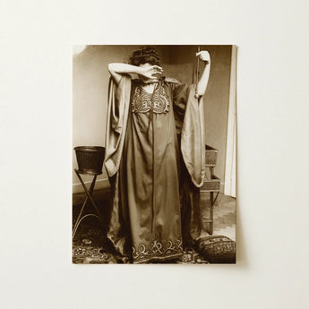 Female Model Standing - Alphonse Mucha Art Print / Canvas Sepia-toned Photographic Woman Ornate Long-sleeved Gown Intricate Inside Mucha’s
