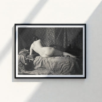 Black-framed Black-and-white Art Print Nude Figure Bed Anonymous Parisian Camera, Operator, Young Model, Bistre Register, Wet-collodion